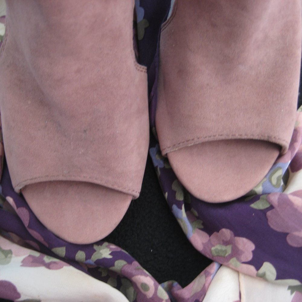a.n.a. Suede Fabric Open Toe Booties w/Ruffle top; 3.5" Heels #023-7053 - NWOB